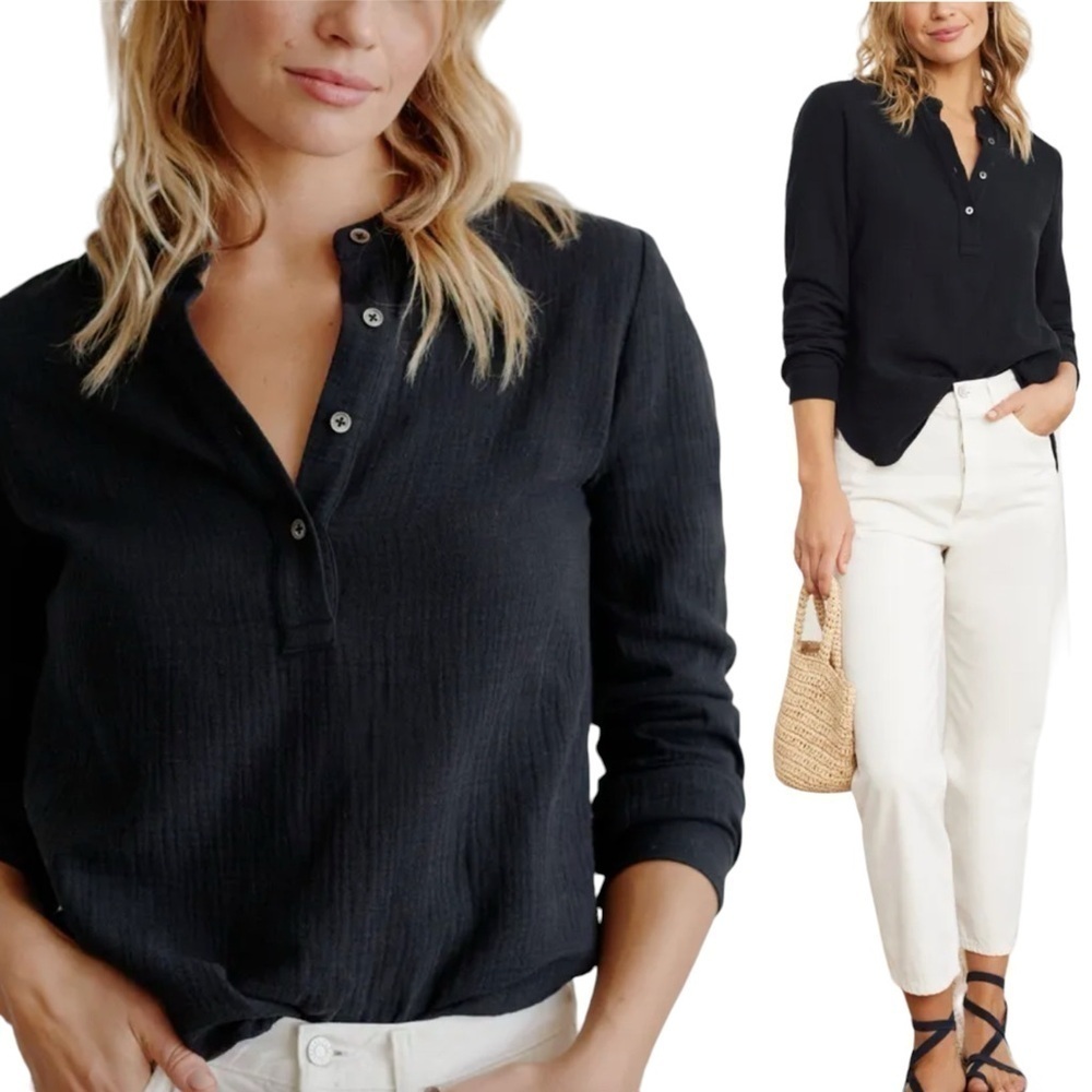 JENNI‎ KAYNE Cypress Collarless Slub Cotton Shirt